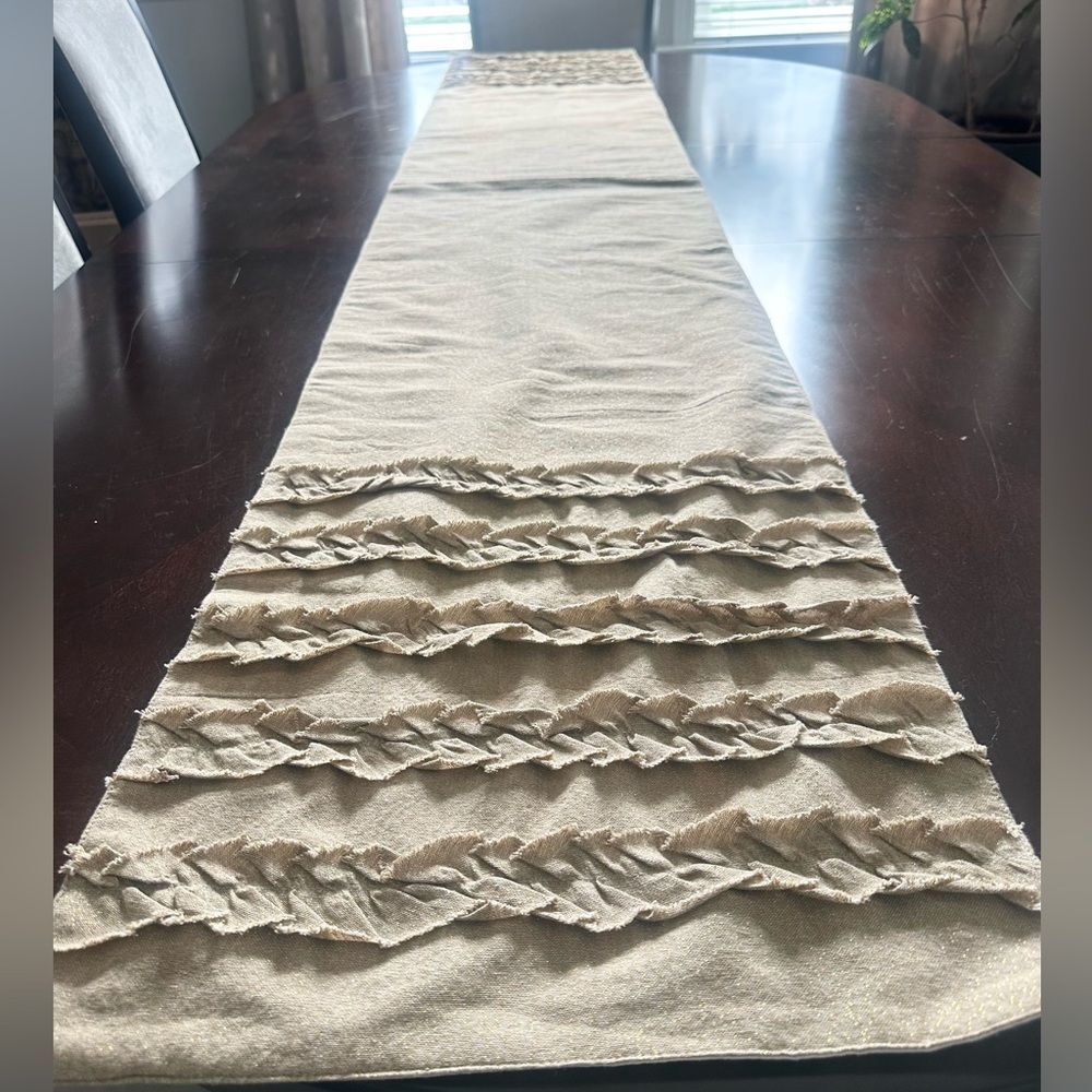 Nicole Miller Sand Colored Ruffled Table Runner